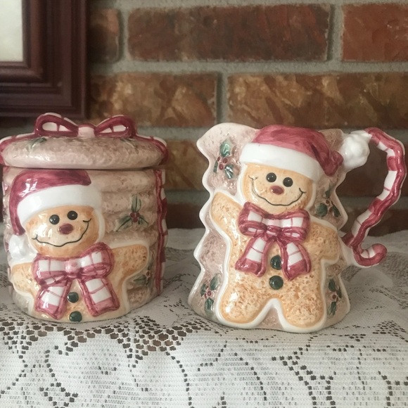 Rare Vintage Hand Painted Gingerbread Man Christmas Sugar/Creamer - Picture 8 of 12